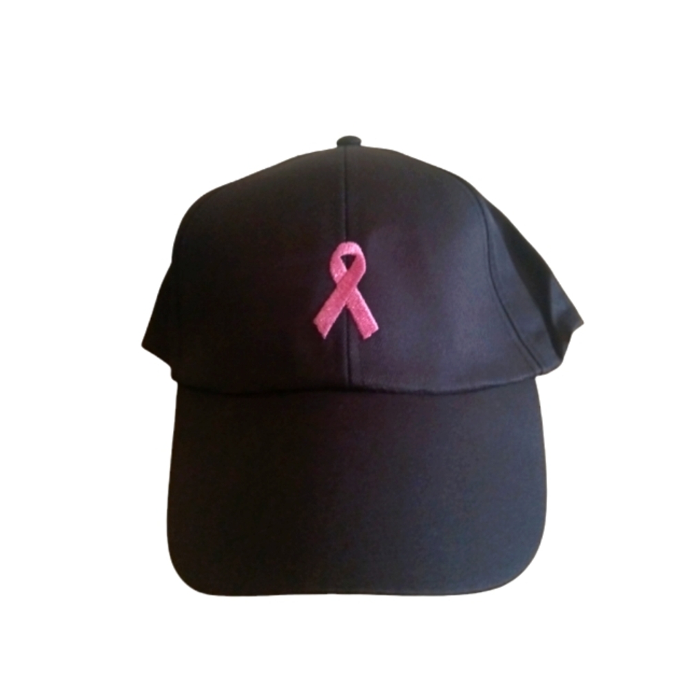 Women's Breast Cancer Awareness Baseball Cap Blk & Pink Ribbon Embroidery NWT